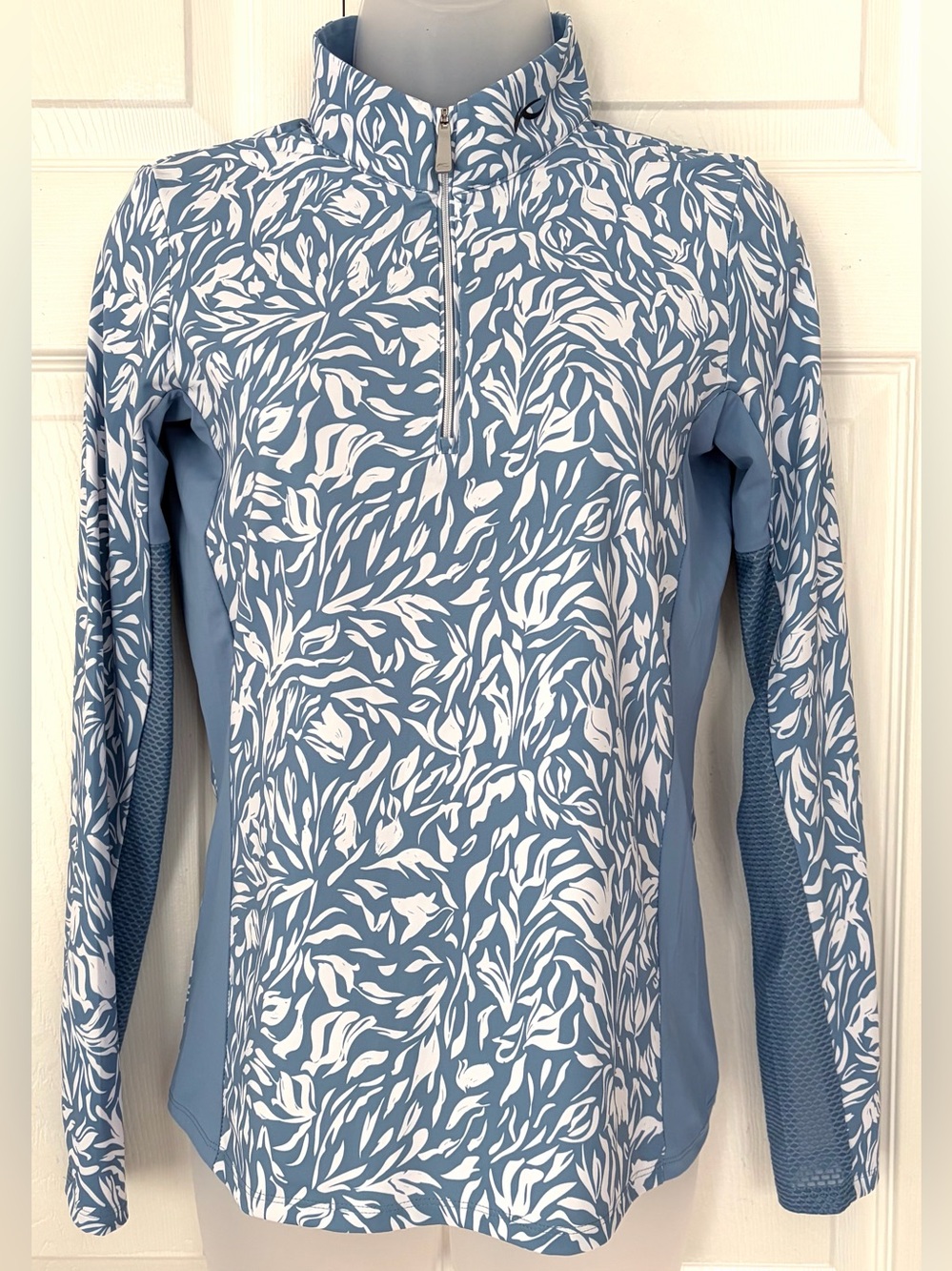 KJUS Women's Sunshine Printed Half-Zip Pullover Top Blue White size XS